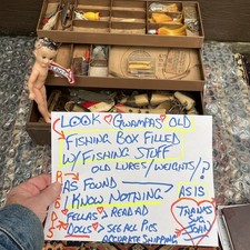 VTG Antique Tackle Kennedy Box Filled W Fishing Lures And Stuff As Found Dirty