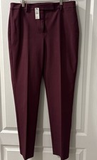 Talbot's NEW Straight Leg Stretch Pants W/Belt Loops 8 Burgundy Button Zip NWT