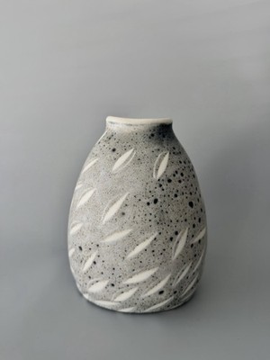 Masutaro Murata Studio Keramik Vase signiert datiert 1999 Steinzeug Blatt Design sehr guter Zustand