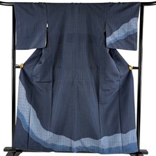 JAPANESE KIMONO HOMONGI Navy blue 160cm 5 ft 3 in PURE SILK AA10648