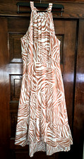 Nine West XL Sundress Maxi Tiered Ruffle Hem Hi Lo Animal Print Brn White
