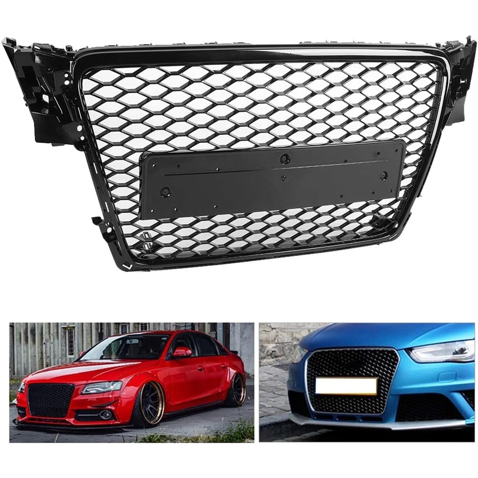 Honeycomb Sport Mesh Rs4 Style Hex Grille Grill Black For 09-12 Audi A4/S4 B8 8T - Image 4 of 4