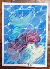 ACEO Original Painting, fantasy mermaid, 