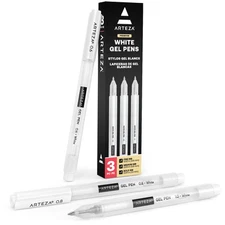 White Gel Pens, Pack of 3, White Rollerball Pens for Artists, Ideal for Drawi...