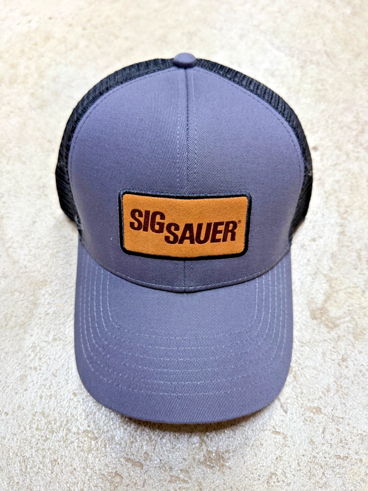 SIG SAUER Gray Leather Patch Hat Adjustable Cap Mesh Back - New With Tags