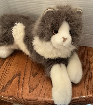 Gretta 24'' DLUX Lying Grey Cat Douglas Cuddle Toy Plush Stuffed Animal Long Hair
