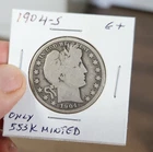 1904-S  Semi Key Date  Barber Half Dollar  G/VG  no problem coin.  553K minted