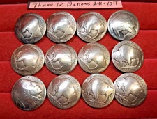 12 Genuine US Buffalo Indian Head Nickel Domed Shank Coin Buttons 3/4" 4$ Ship!