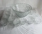Vintage Anchor Hocking Arlington Punch Bowl Set w/ 12 Cups & Hooks
