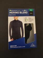 NWT Paradox Men's XL Merino Wool Blend Performance Base Layer Long Sleeve Black