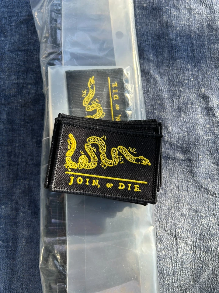 Join or Die Patriotic Patches Lot USA Made Embroidered 3x2 Inch 75 pcs Wholesale - Image 2 of 2