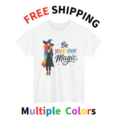 Be Your Own Magic T-Shirt   Rainbow Witch Custom Graphic Tee Shirt. Witchy Shirt