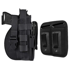 Tactical MOLLE OWB Right Hand Gun Holster Belt Holder with Double Magazine Pouch