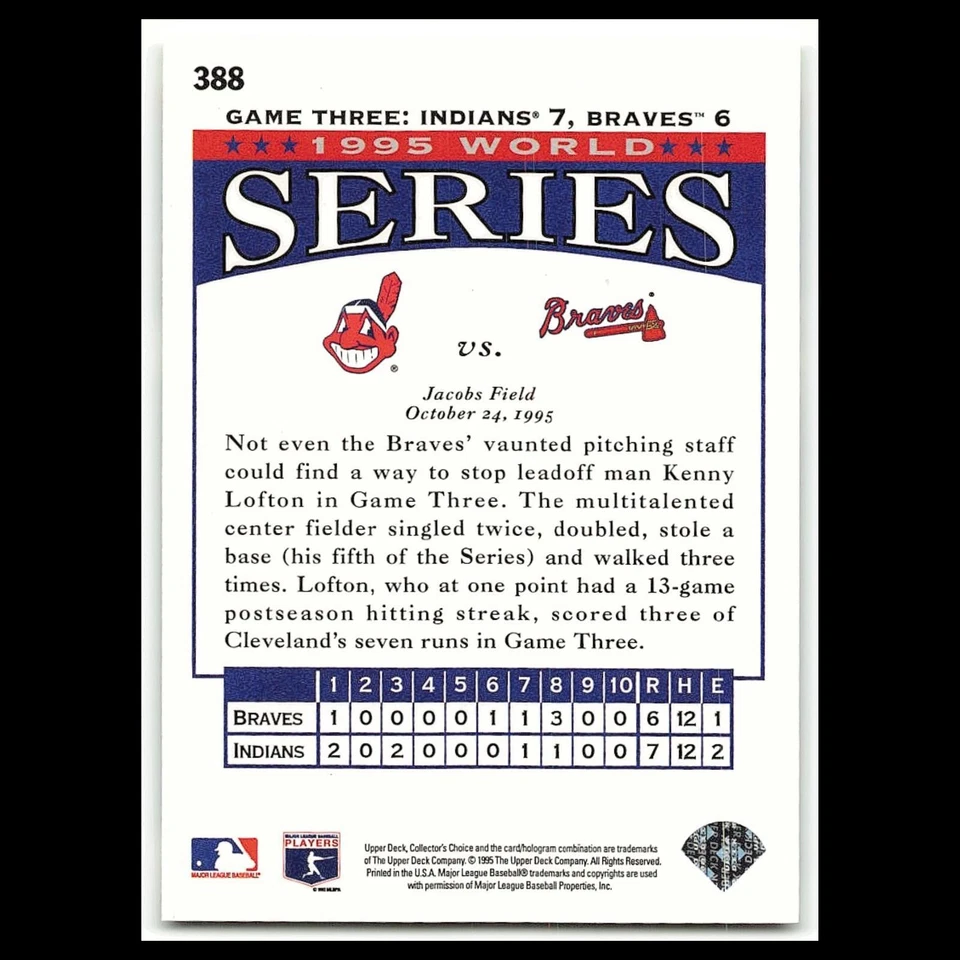 Kenny Lofton #388 1996 Collectors Choice 1995 World Series Baseball Card MLB NM - Image 2 of 3