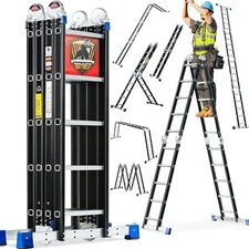 Bryner Folding Step Ladder,19.6ft,7 in 1 Multi-Purpose Folding Adjustable 330lbs