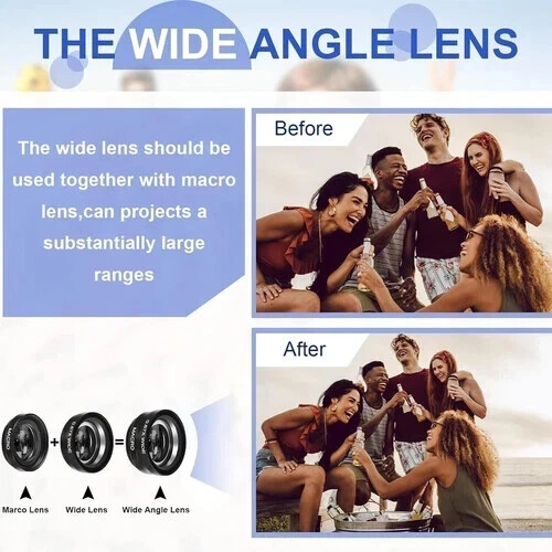 Mobile Phone Camera Lens Universal Lens Set 3 In 1 Fisheye Macro Wide Angle Clip - Picture 13 of 17