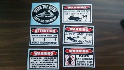 FUNNY WARNING SNOWMOBILE SLED STICKERS SNO X RACING SNOW TRAIL SKI STUD 12PC GR2 FUNNY WARNING SNOWMOBILE SLED STICKERS SNO X RACING SNOW TRAIL SKI STUD 12PC GR2