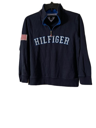 Tommy Hilfiger Medium (12-14) Pullover Blue Sweater 1/4 Sweater Unisex Logo - Picture 5 of 10