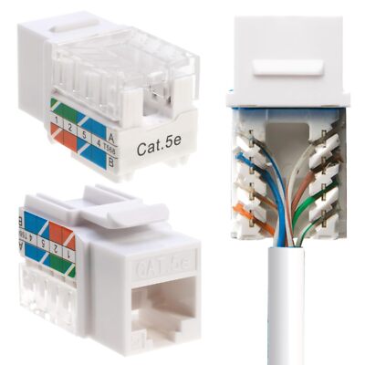 Keystone Jack Cat5e Ethernet Wall Jack 45-Degree UTP RJ45 Slim Profile 10 PCS