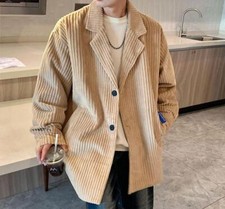 Men's Fashion Winter Lapel Long Sleeve Loose corduroy Jackets Casual Suit Coats