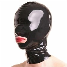 Latex Hood Open Mouth  Nose Rubber Mask Back Zipper Catsuit Club Wear Cosplay