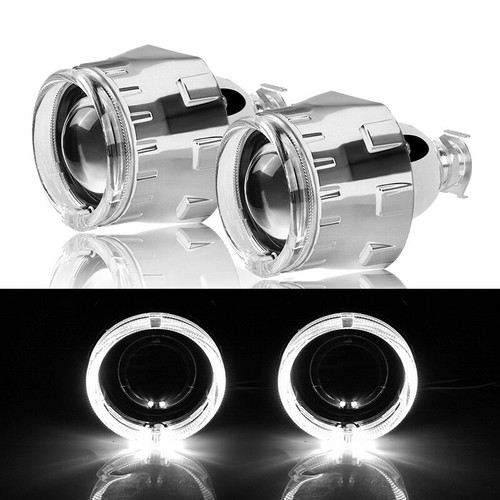 2x 2.5" Bi xenon Projector Lens Retrofit H4 H7 Headlight White LED Angel Eyes - Picture 3 of 12