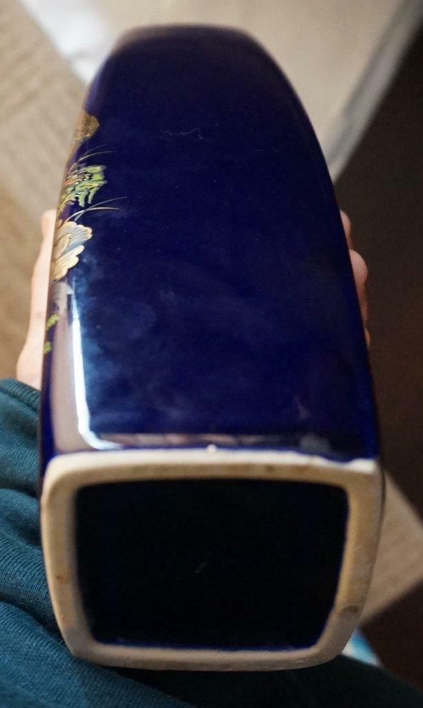 vtg GOLD GILT etched PEACOCK VASE Cobalt Blue Vase eBay