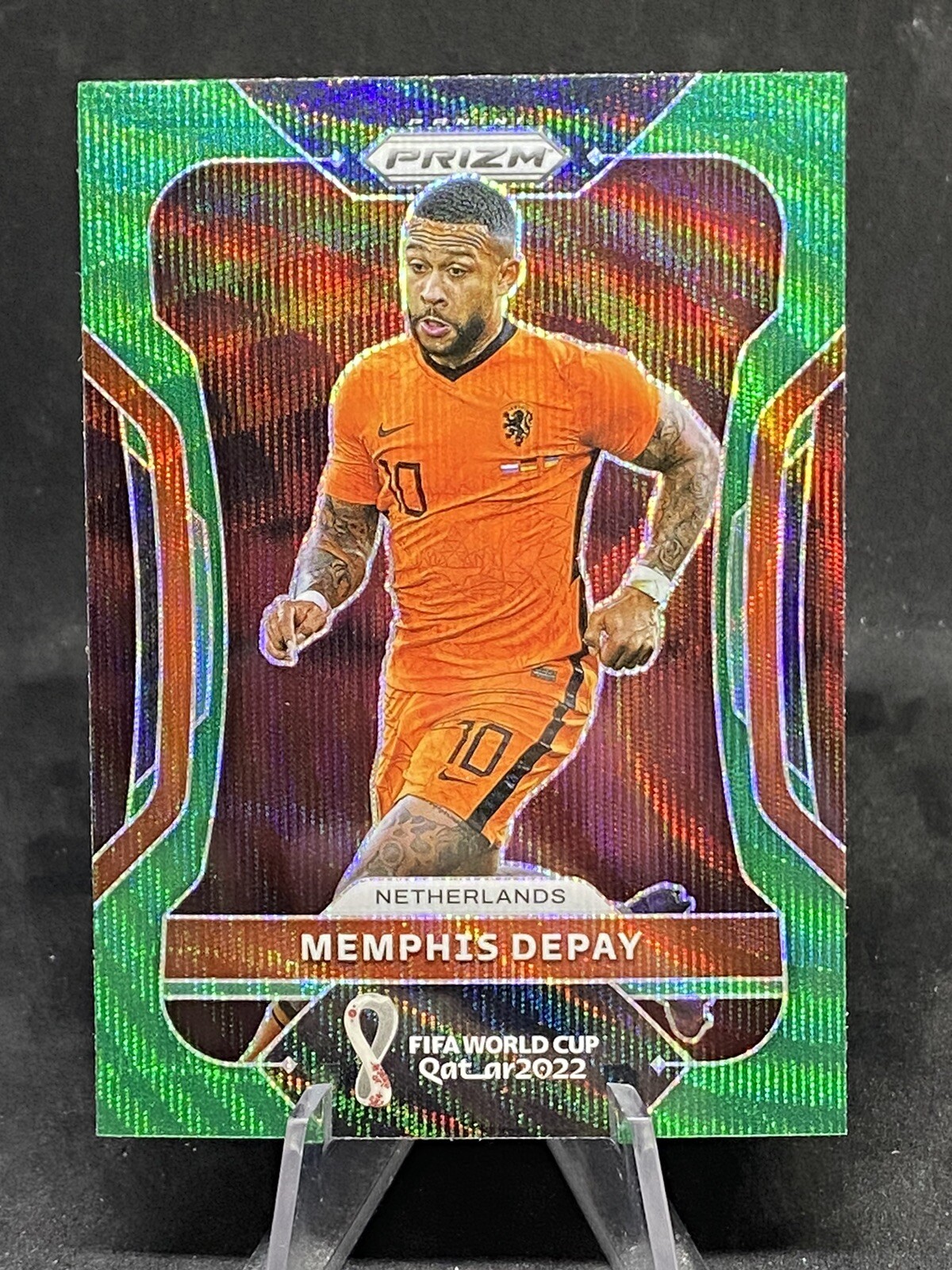 Memphis Depay 2022 Prizm FIFA World Cup Green Wave SP #159 Netherlands