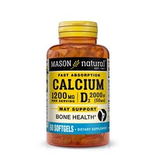 Mason Natural Calcium 1200 mg  Vitamin D3 50mcg 2000IU Immune Sup, 60 Softgels