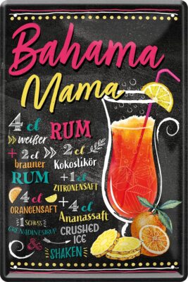 Blechschild Cocktail Rezept Bahama Mama 20x30cm