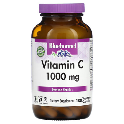 Bluebonnet Nutrition Vitamin C 1000 mg 180 Veggie Caps Egg-Free, Fish Free,
