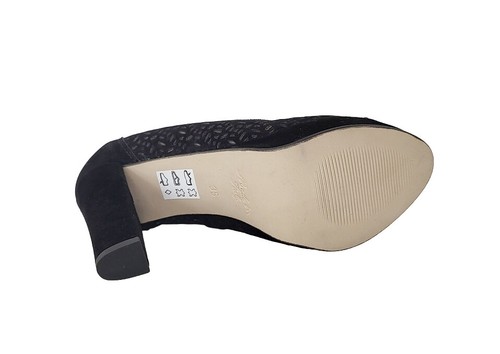 SCARPE DECOLTE' DONNA ATELIER E553 CAMOSCIO NERO TACCO ALTO GOMMA MADE IN ITALY - Foto 5 di 6