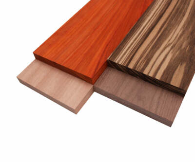 Imported Exotic Hardwood Variety Pack - Zebrawood, Walnut, Padauk, Okoume - 3/4''