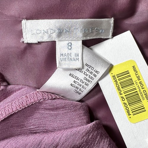 NWT London Times Shimmer Purple Side Drape Short Sleeve Sheath Cocktail Dress 8 - Picture 10 of 12