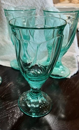 Aquamarine Noritake Sweet Swirl Set Of Four 4 Water Vintage Wine Goblets Glasses - Picture 2 of 3