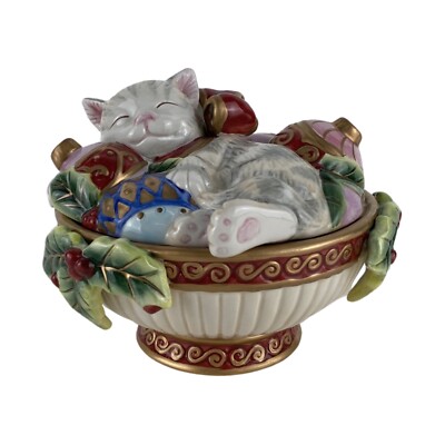 Fitz & Floyd Kristmas Kitty Round Box & Lid - New In Box