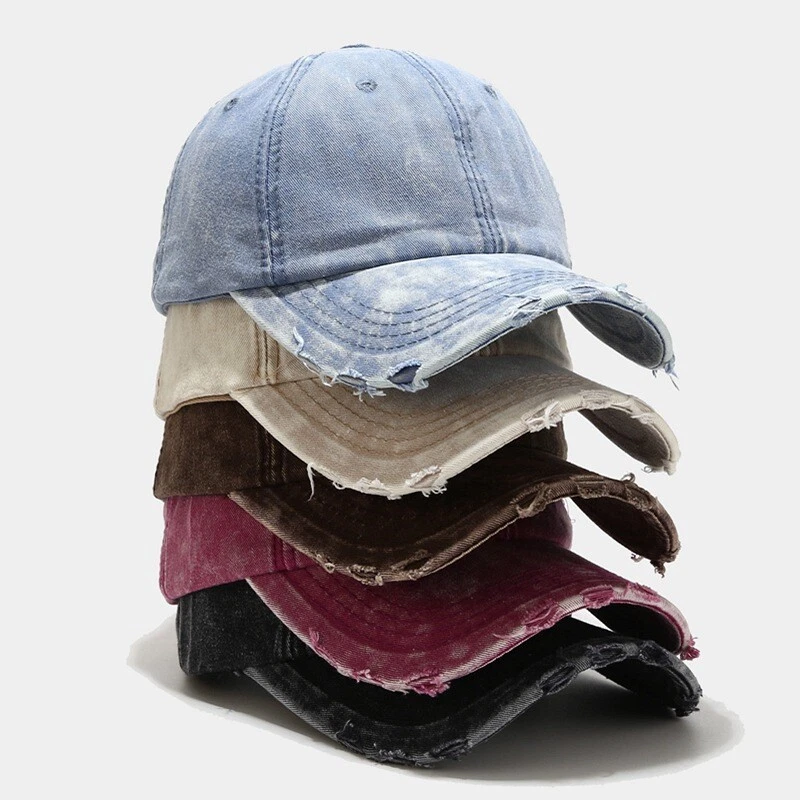 Vintage Women Distressed Cotton Solid Retro Denim Baseball Cap Hat