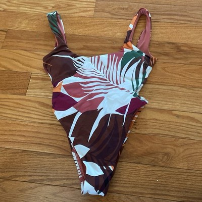 Vitamin A Multicolor Palm Print Scoop Neck 1 Piece Swimsuit Size Extra Small
