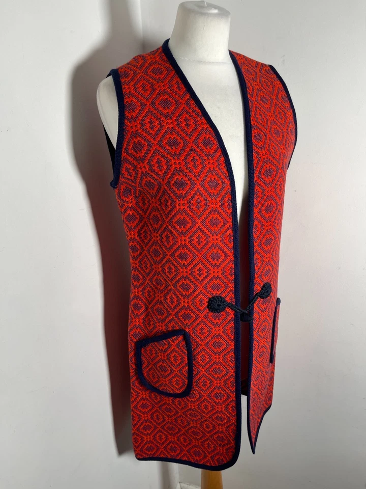Vintage Welsh tapestry jacket tunic 12 14 VGC waistcoat orange long handmade - Image 2 of 4