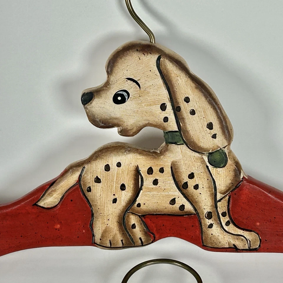 Винтажный набор из 2 красных деревянных детских вешалок для собак 1990-е ручная роспись - Изображение 2 из 4