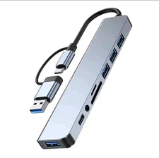 USB-C Multiport Hub 8-in-2 Adapter w/ Audio Jack & Memory Card Reader