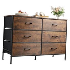 Dresser for Bedroom with 6 Drawers, Wide Fabric Dresser TV Stand Rustic Brown