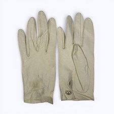Vintage Off White Leather Gloves Ivory Pearl Closure Formal Evening Sz 6.5