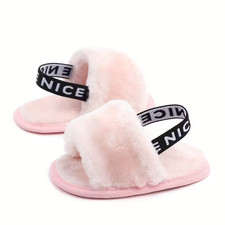 Pink Fluffy "NICE" Slippers   Kids Size 13