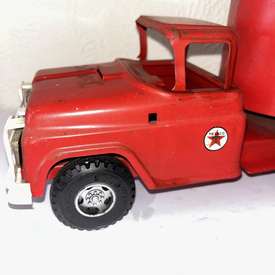 VTG Buddy L Texaco Tanker Truck Toy Pressed Steel Red 1950s - Image 2 of 4