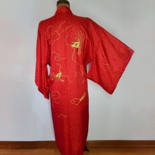 Kimono Size M House Robe Textured Red Gold Dragon Embroidery Handsewn No Belt