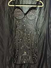 Black Rhinestone Bodycon Dress Sleeveless Strappy Sweetheart Party Cocktail