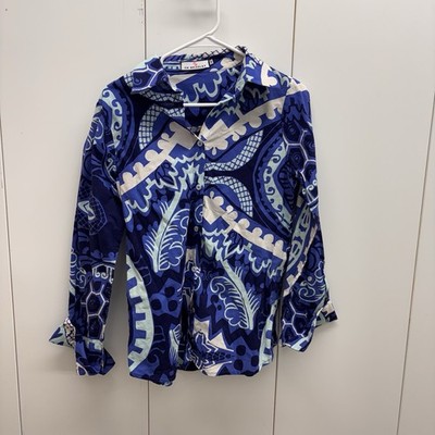 CK Bradley Tenley Cotton shirt blue abstract pattern Preppy Womens Small