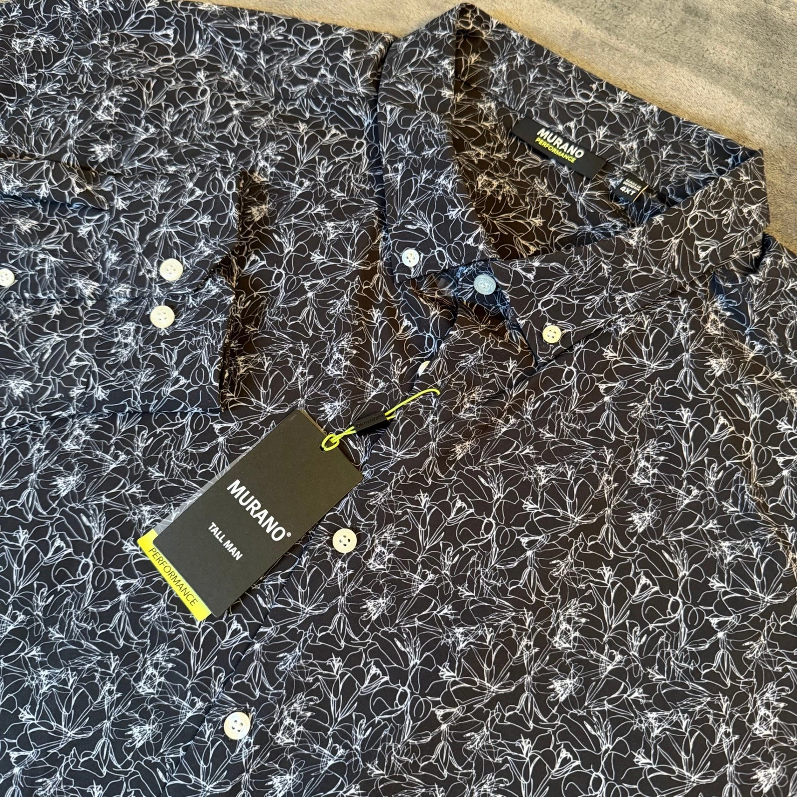 Murano Performance Button Up Shirt Mens 4XT Black Blue Floral Quick Dry NWT