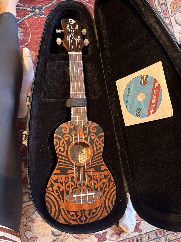 Luna Guitars Tattoo Mahogany Soprano Ukulele w/ Case Clip Tuner Instruction DVD - Image 2 of 4